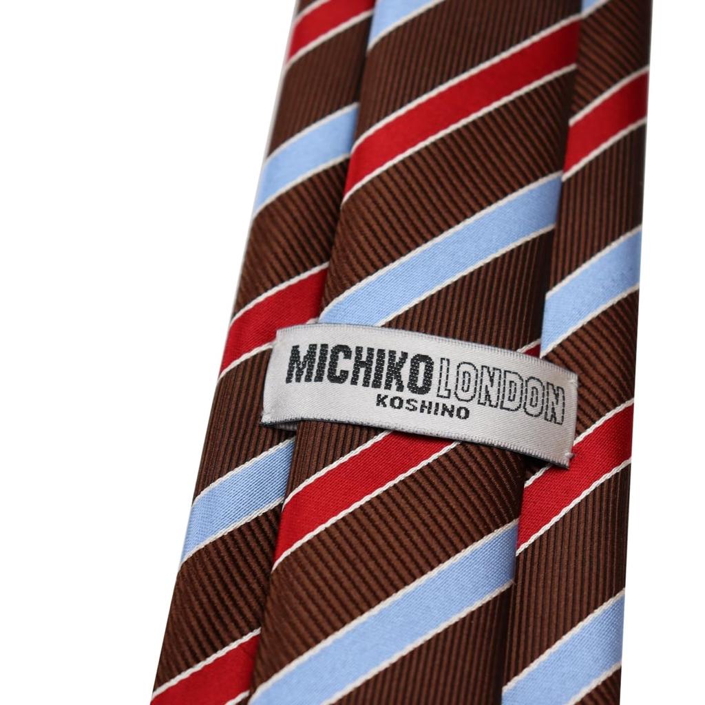 [Michiko London] Tissu bonded résistant aux plis avec doublure pour plus de volume. Fabriqué au Japon. Cravate de la marque KOSHINO. Motif rayé. 100% soie. Unisexe.