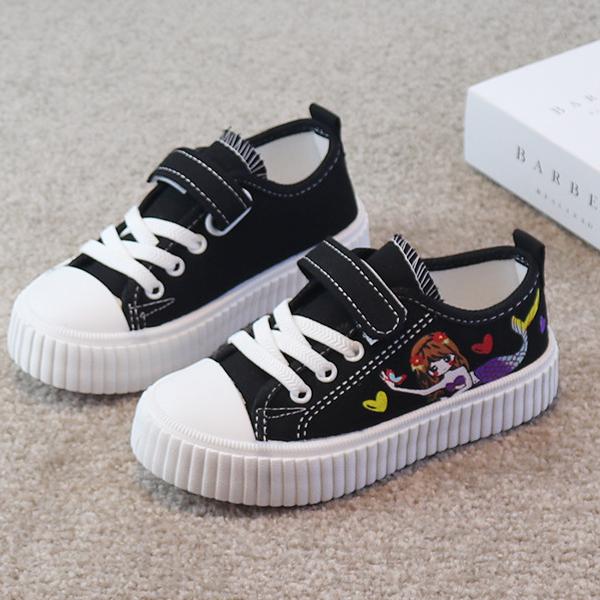 Children Cartoon Mermaid Cute Lovely Fashion Casual Canvas Shoes Low Top Girls Female Sneakers Classic Board Shoes