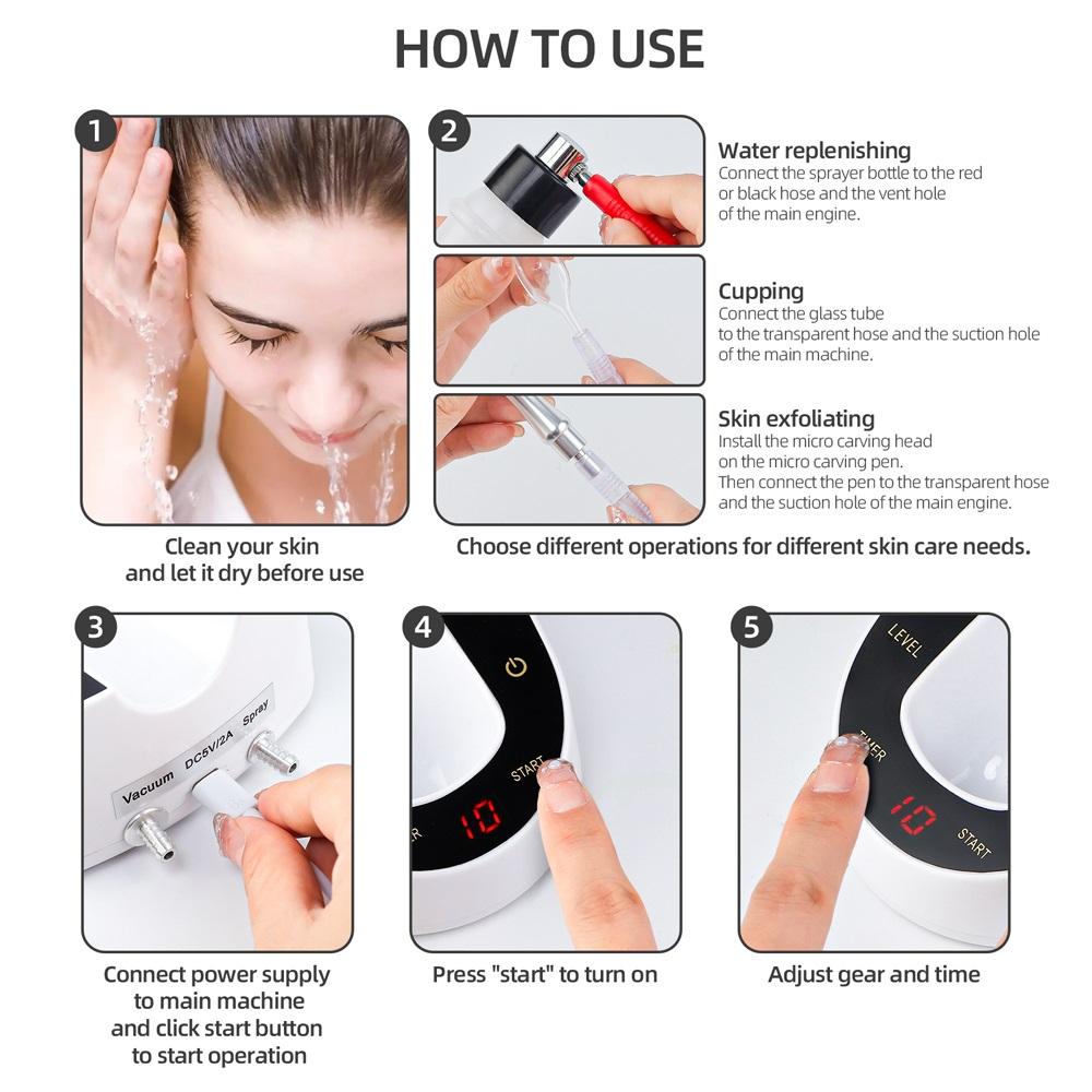 Aparat de microdermabraziune cu diamante cu aspirație ridicată pentru peeling facial Curățare profundă Dispozitiv de exfoliere cu pulverizare cu apă pentru îndepărtarea punctelor negre