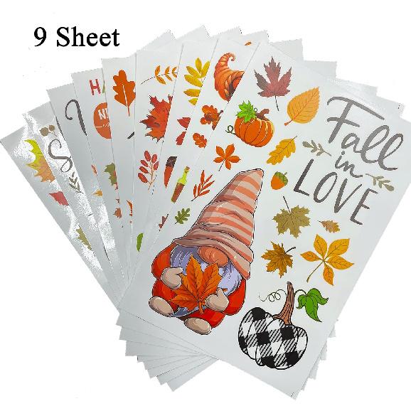 Thanksgiving Window Clings Double Sided Fall Leaves Autumn Window Clings for Glass Cute Turkey Gnome Autumn Window Stickers Fall Window Stickers Home