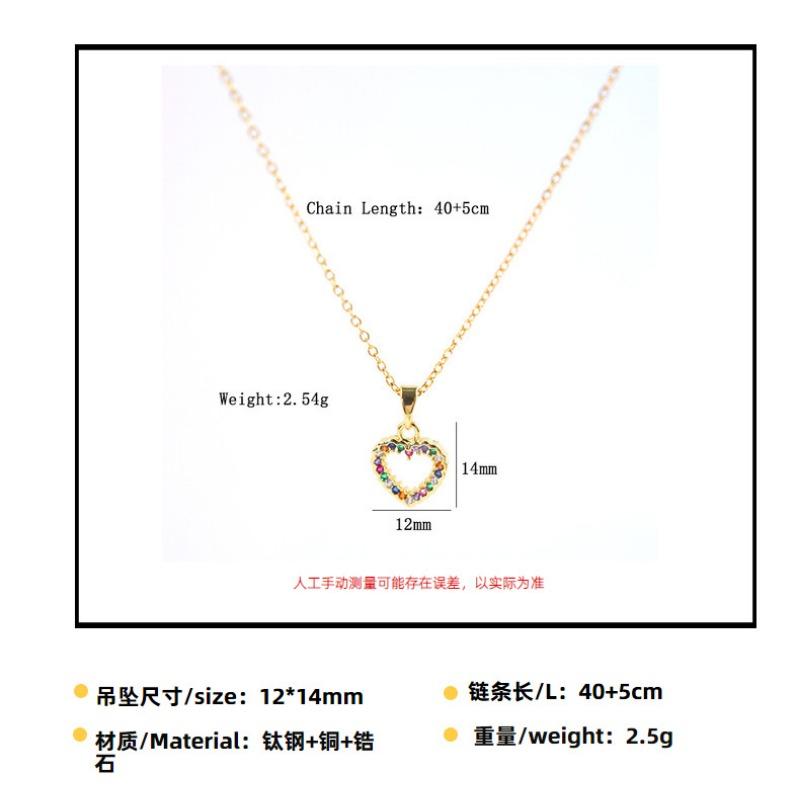 Women Colorful Full Zircon Heart Shaped Titanium Steel Clavicle Necklace