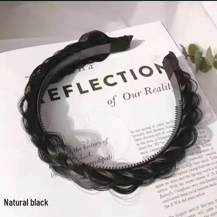 

Женский парик ручной работы с плетеным ободом с дизайном «рыбьей кости» естественный/чёрный