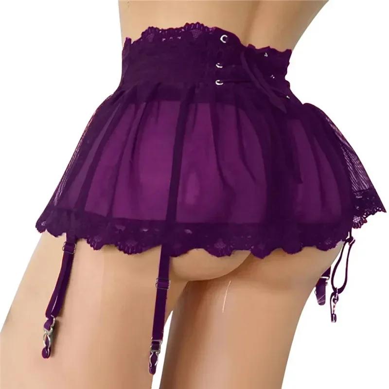 Women's Sexy Lingerie Plus Size Lace Garter Suspenders Transparent Underwear Mini Skirt Waist Belt For Stockings Bondage Garters