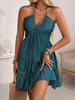2026 Summer European & American Style Women's Spaghetti Strap Ruffle Patchwork Sexy Off-the-Shoulder Dress