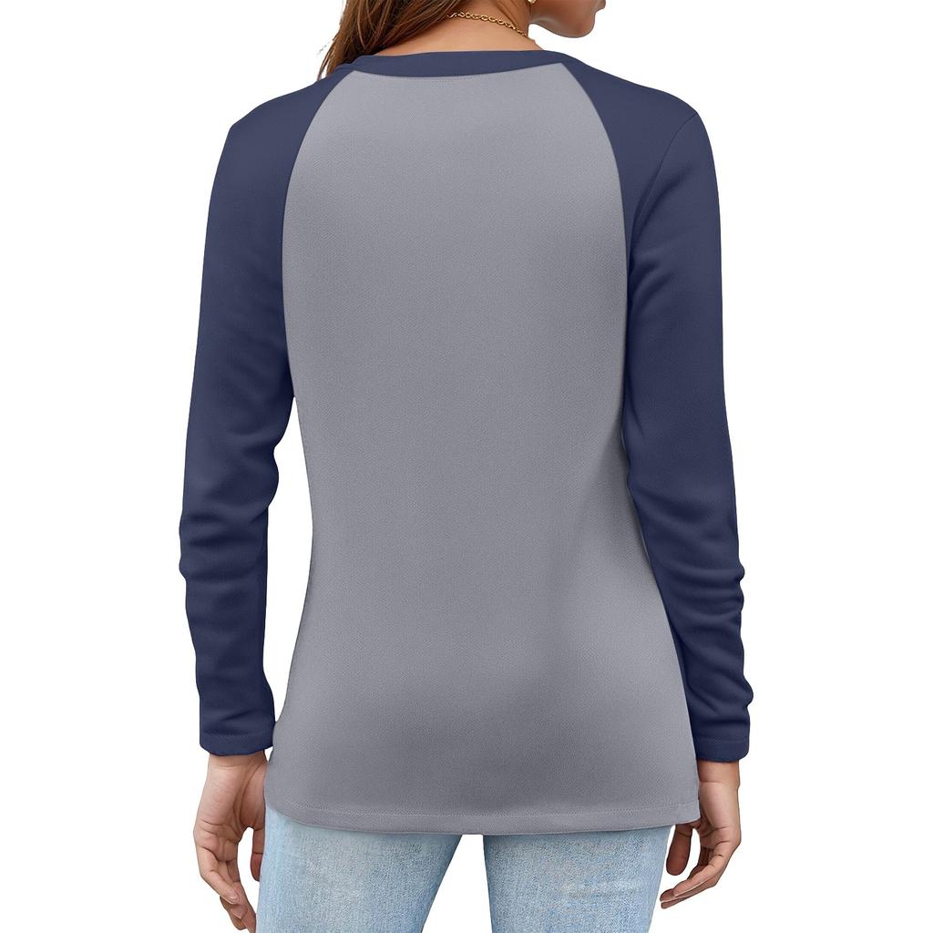 Women's T Shirt Color Block Button Long Sleeve Daily Weekend Fashion Basic V- Neck Regular Top