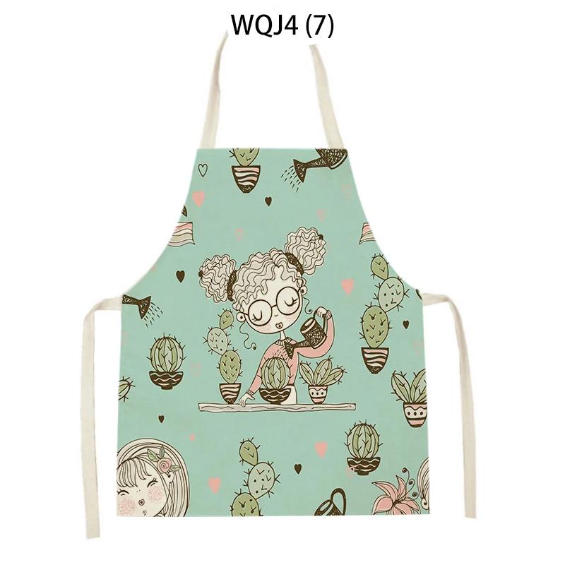 Lovely Cartoon Girl Pattern Linen Sleeveless Kitchen Aprons Women Men Home Cooking Baking Waist Bib Pinafore Antifouling Apron