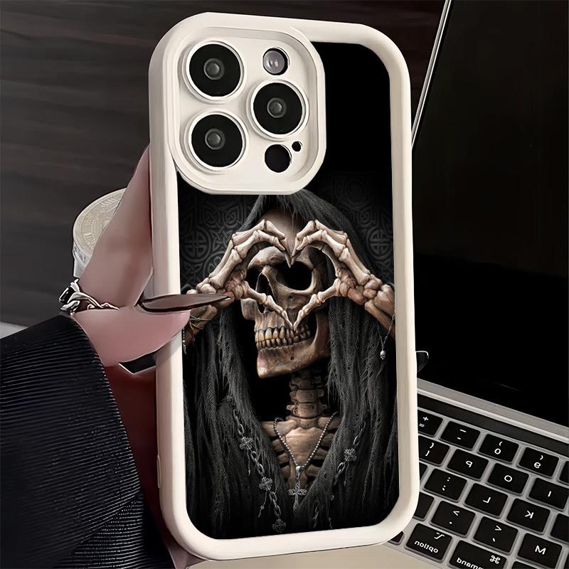 Phone Case for iPhone 17 Air 16E 15 16 Pro Max Grim Reaper Skeleton Funny Style Cover 14 Plus 13 12 Mini Soft Shell Silicone Fun