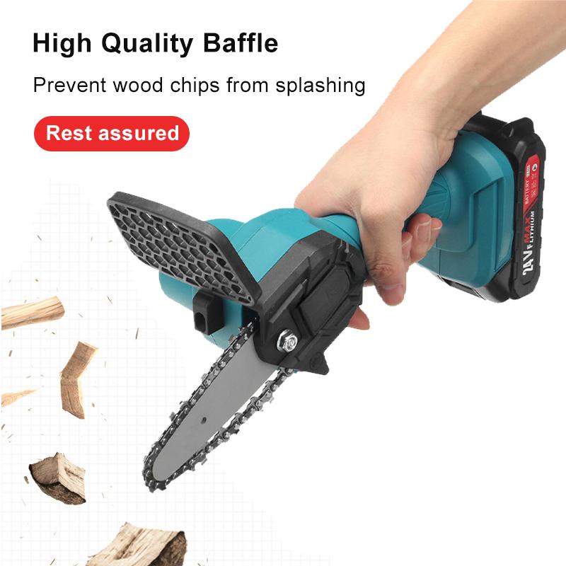 800W 24V Rechargeable Cordless Electric Chainsaw Woodworking Cutting w/Battery 4 Inch