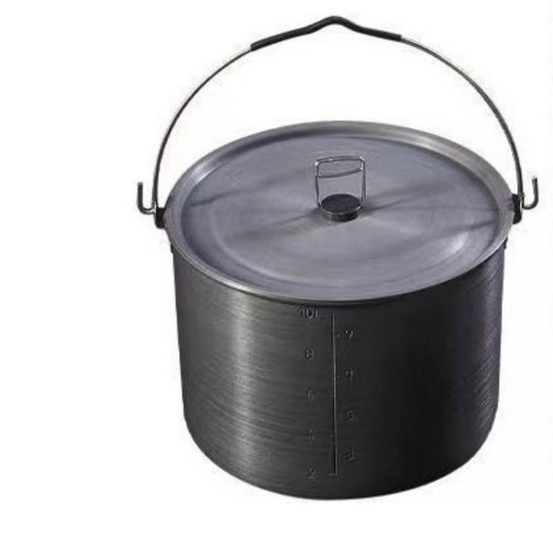 ALOCS Outdoor Camping 10.5L Camping Pot Set - Adjustable Tripod, Hard Anodized Aluminum, Suitable for 5-7 People Outdoor Cooking