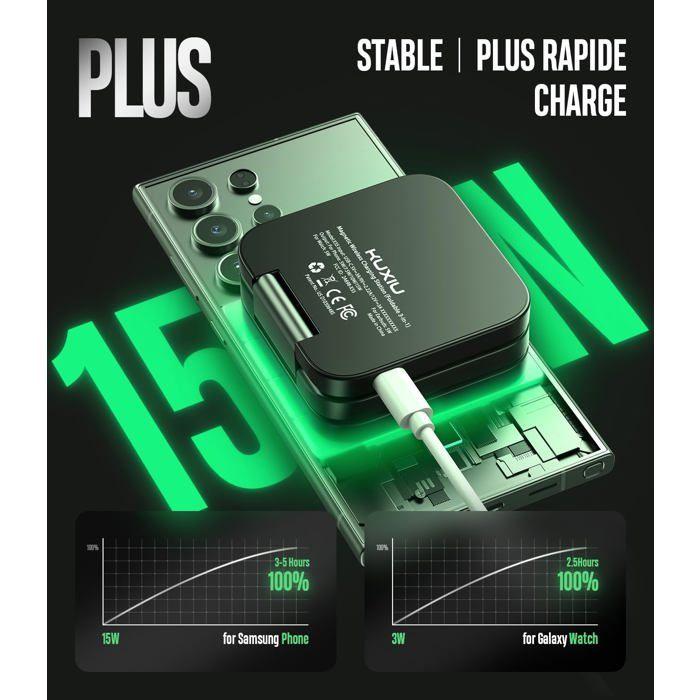 KU XIU Chargeur Induction Magnétique 3-en-1 pour Samsung Galaxy S25 Ultra, Watch &amp; Buds