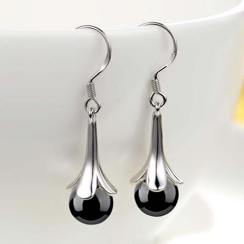 Women's Retro Korean Style Agate Tassel Earrings - Silver-Plated, Medium to Long