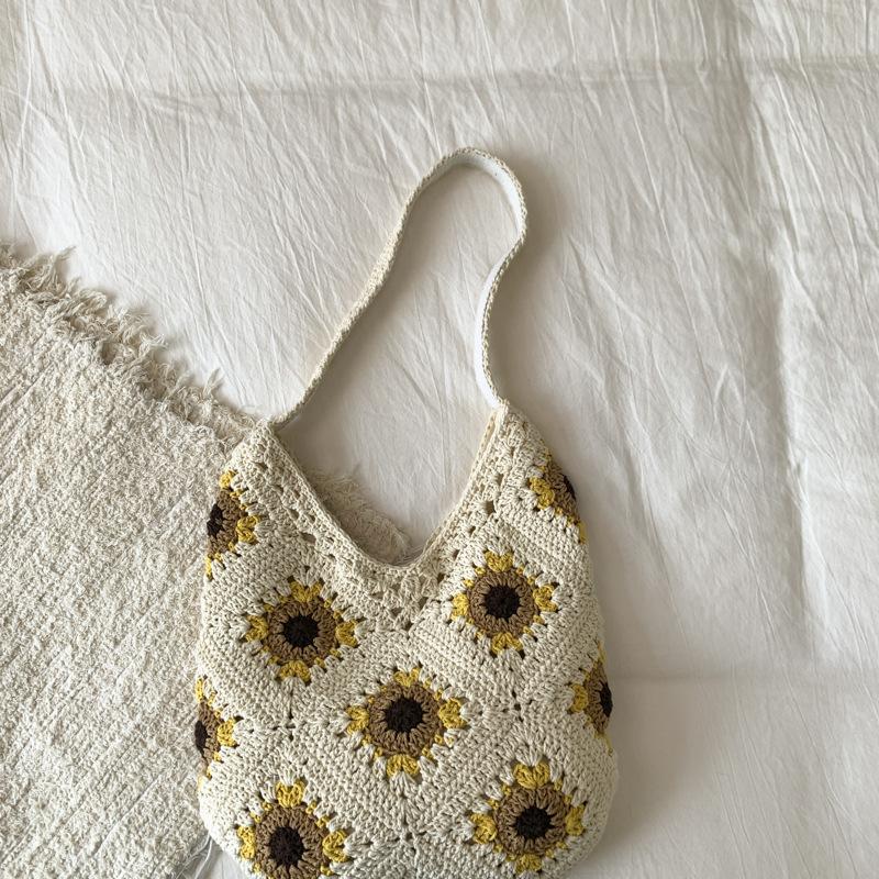 

2025 корейская версия новой плетеной сумки в стиле инс, литературная шерстяная сумка, сумка через плечо, полая пляжная сумка для морского отдыха жёлтый