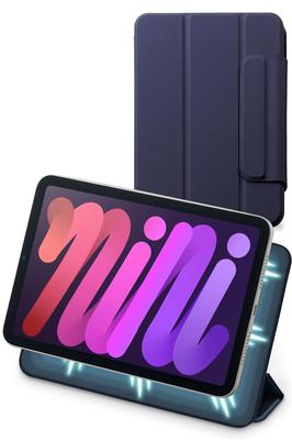 Elecom Case for iPad Mini 7, A17 Pro (2024), and Mini 6 (2021), Magnetic Tri-Fold Stand, Lightweight, Slim, Apple Pencil Pairing and Charging, Navy Bl