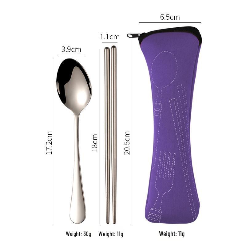 Stainless Steel Cutlery Set: Knife, Fork, Spoon & Chopsticks - Portable 4-Piece Set for Students, Travel, & Gifts