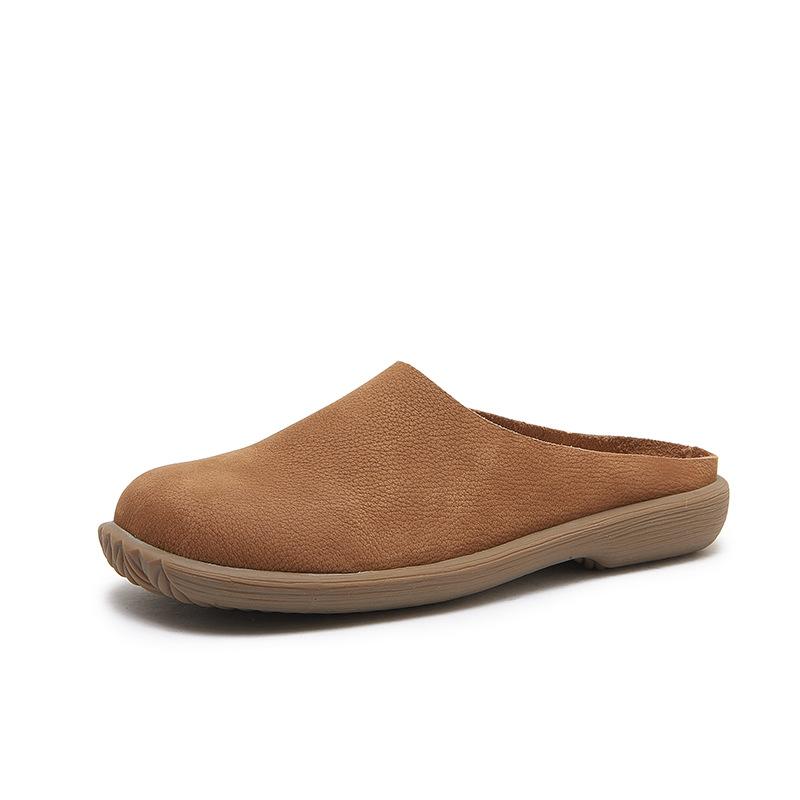 Women Genuine Leather Half Slippers Soft Bottom Anti Slip Odor Proof Mules Outdoor Indoor Casual Flat Sandals Summer