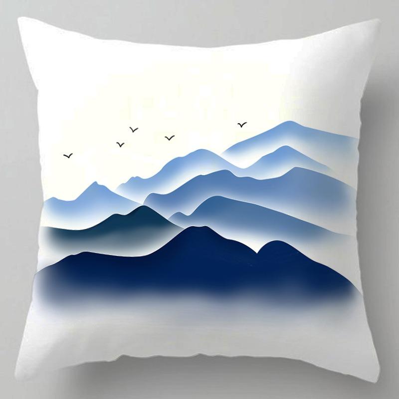 Wooden Chair Back Pillow, Tatami Bedside Pillow, Office Nap Pillow, Chinese Style Landscape Painting Pillowcase