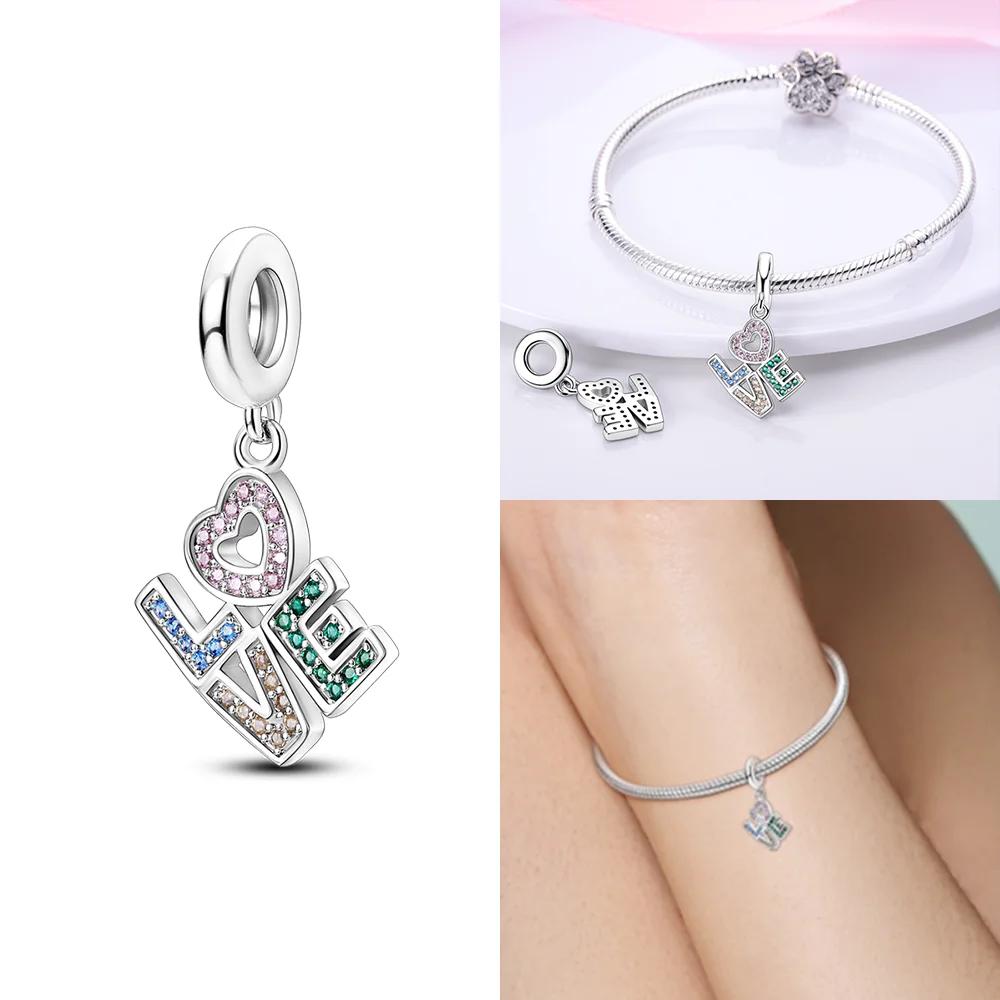 Pink Family Love Heart Charm Original Copper Beads Fit Pan Bracelet Diy Sister Mother Friendship Pendant Fine Gift Jewelry