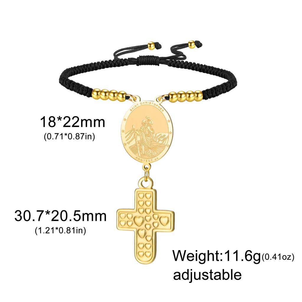 Teamer Saint Christopher Virgin Mary Emboss Heart Cross Pendant Beads Bracelet Stainless Steel Red Black Rope Chain Jewelry