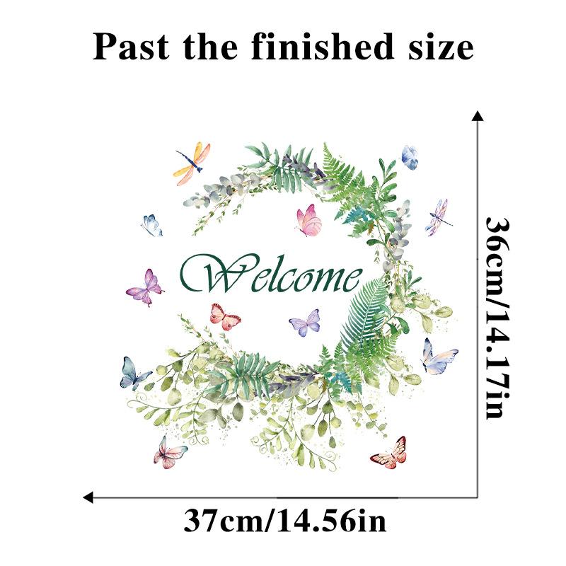 Welcome Door Sticker Green Leaf Butterfly Decal Removable Welcome for Entryway Decor Letters Decorations for Home Shop Glass