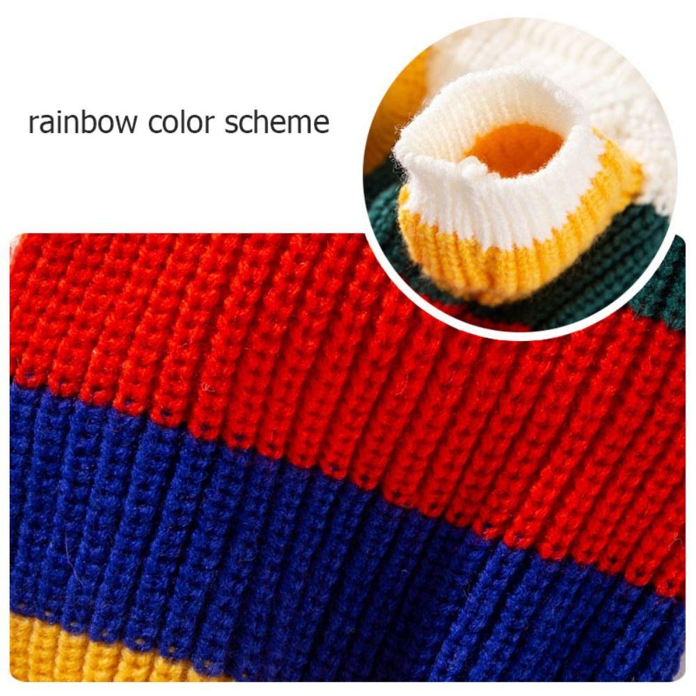 Pogrubiony Pasiasty Sweter dla Szczeniaka Kolorowy Sweter Dzianinowy dla Psa Styl Ins Sweter Tęczowy dla Zwierzaka Zima