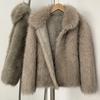 OFTBUY 2025 Winter Women Coat Faux Fox Fur Mid-length Jacket Turn-down Collar Puff Artificial Fox Fur Casual Top Outwears Tailored Solid Streetwears