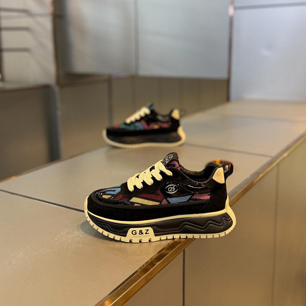 Light luxury winter low-top thick-soled heightening niche shoes student color matching casual sports shoes