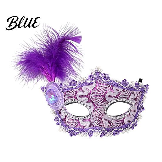 High End Ball Mask Halloween Princess Half Face Mask Venetian Masquerade Party Elegant with Lace Feather Rhinestones Adjustable Ribbon Women