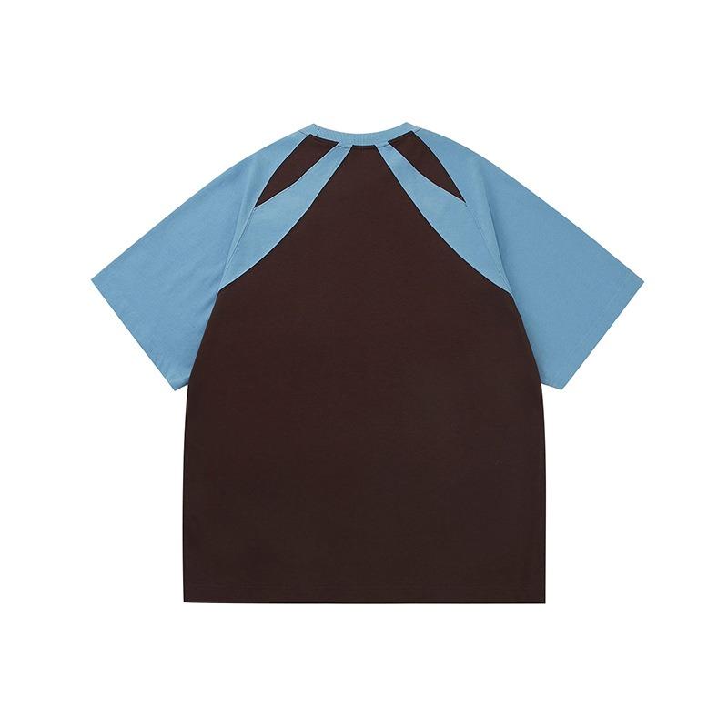 Pure Cotton Off-the-shoulder Color-blocking Light-colored Short-sleeved T-shirt