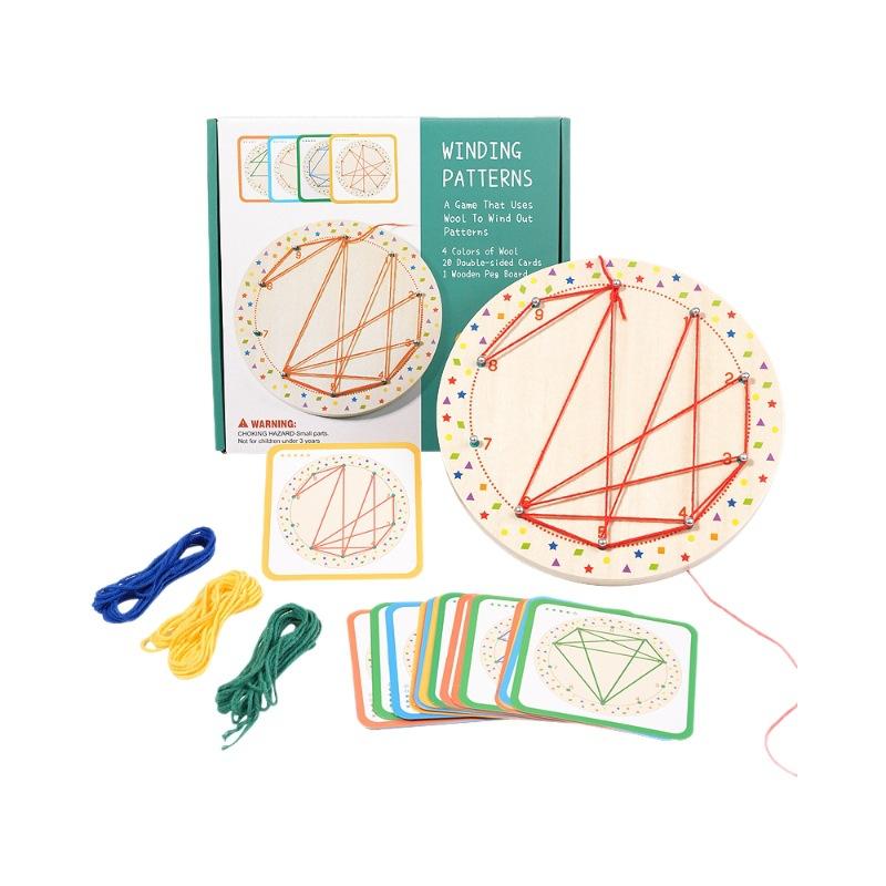 Montessori-Lernmittel für Kinder, Seilwickel-Grafiken, Früherziehung, Puzzle-Entwicklung, Geometrische Kreativität, Holz-Fädel-Nagelbrett