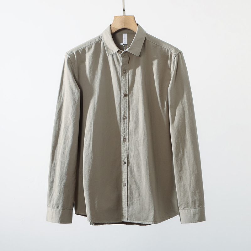 Heavyweight Twill Cotton Washed Comfortable Breathable Loose Casual Turn-Down Collar Long-Sleeve Shirt Men's Spring and Autumn Solid Color Shirt