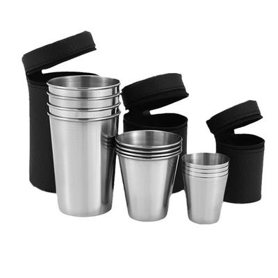 Tasses en Acier Inoxydable Mini Set Extérieur Pratique Voyage Verre à Whisky Portable Boissons 30ml/170ml Cuisine Salle à Manger Bar Maison