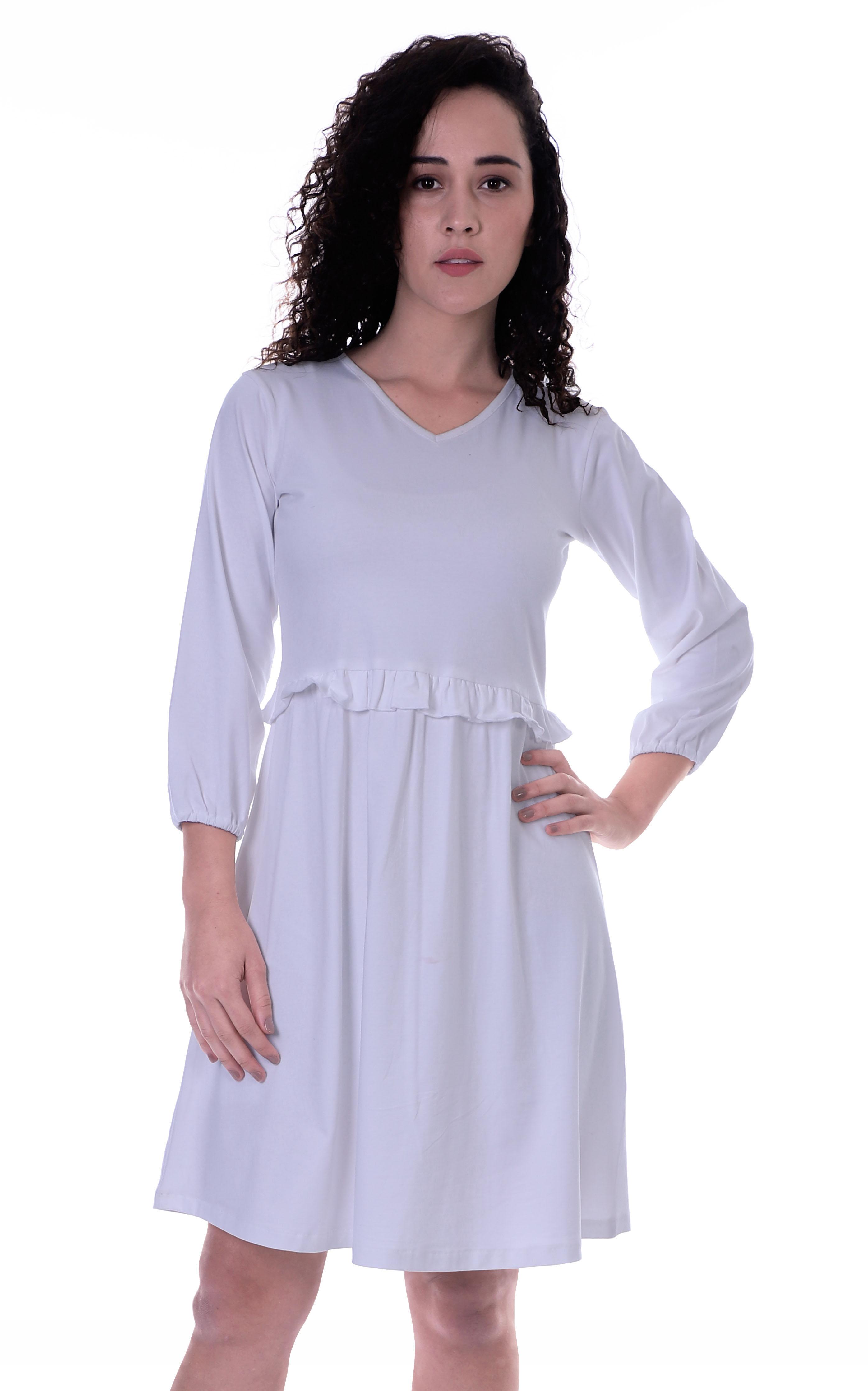 

Moomaya Full Sleeves Gathered Dress w Ruffle Waist Casual Flowy Swing X-Small