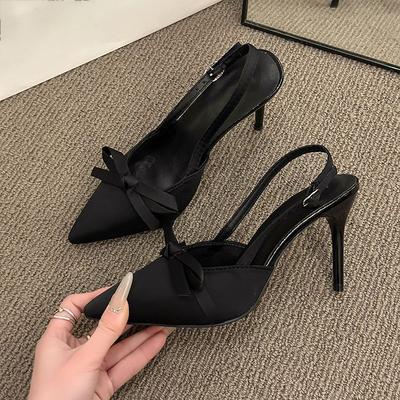 Temperament Party, Light Mouth, Black Pointed Head, Thin Heel, Single Shoes, Fashion Bow, High Heels, Autumn