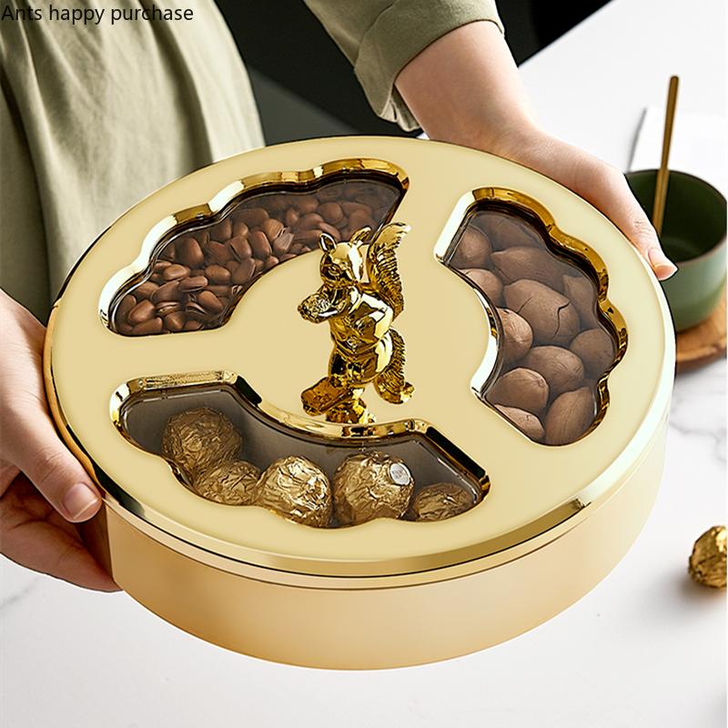 Plastic Dried Fruit Box Squirrel Cover Round Snack Tray Candy Box Food Organizer Melon Seed Nut Dried Fruit Plate Storage Boxes
