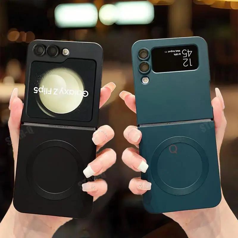 Magnetic Wireless Charge Magsafe Case for Samsung Galaxy Z Flip6 Flip5 Flip4 3 5g Matte Silicone Back Cover Zflip Flip 6 5 4 3