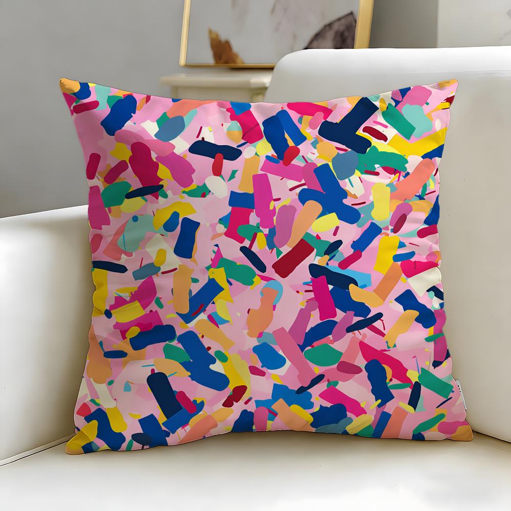 Art Theme Abstract Colorful Pattern Cushion Cover Soft EasyWash Pillow Case Versatile for Couch Bed Travel and Office