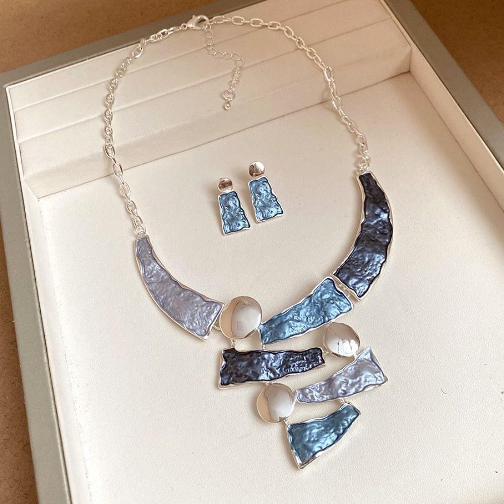 Geometric Line Women's Necklace Earring Set Collarbone Chain Multi Color Jewelry Set  Party
