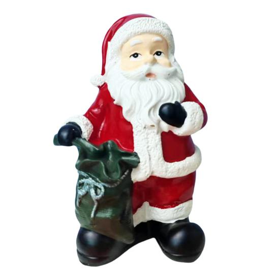 Santa Claus Figurine Christmas Tabletop Resin Santa Sculpture with Gift Bag for Mantle Bookshelf Home Decor
