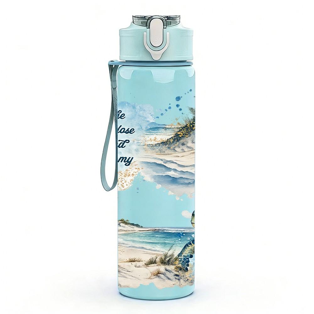 1PC Ocean Wave Sea Bird Beach Art Print 750ml Color Plastic Sports Water Bottle Leakproof Flip Straw Lid Suitable for Sports Office Home Use