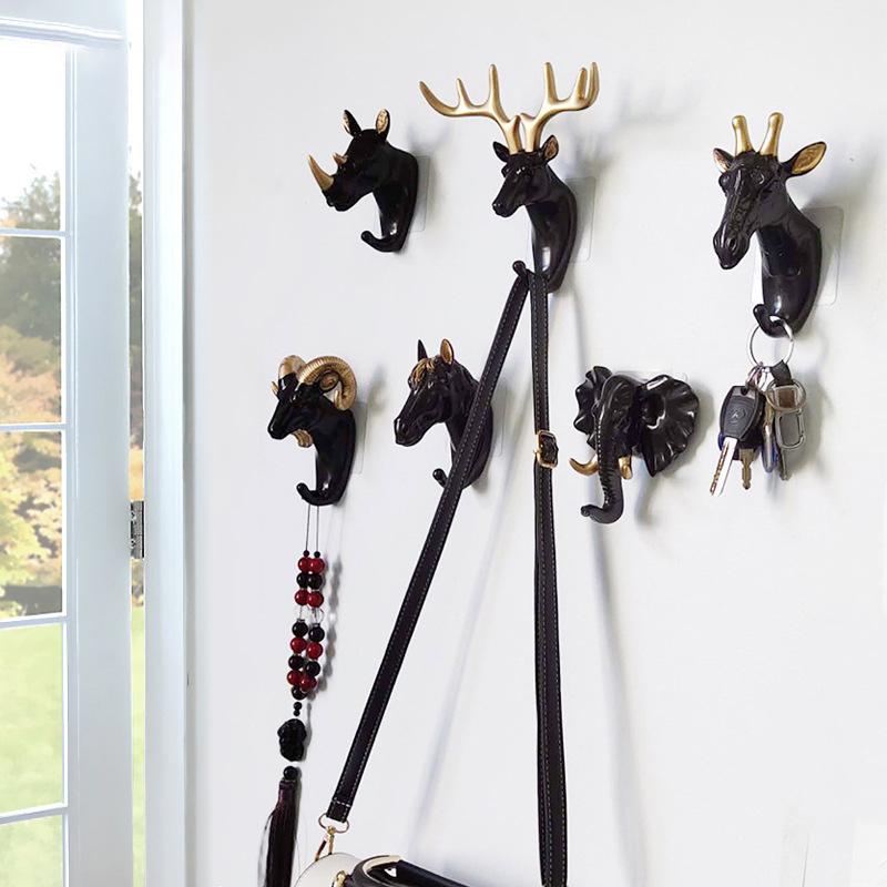 Colgador de Pared con Cabeza de Animal Perchero para Abrigos Gorras Gancho de Caballo Elefante