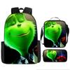 Green Hair Monster Grinch School Bag Campus 12345th and 6th Grade Backpack Lightweight Weight Loss Computer Bag Three-piece Set