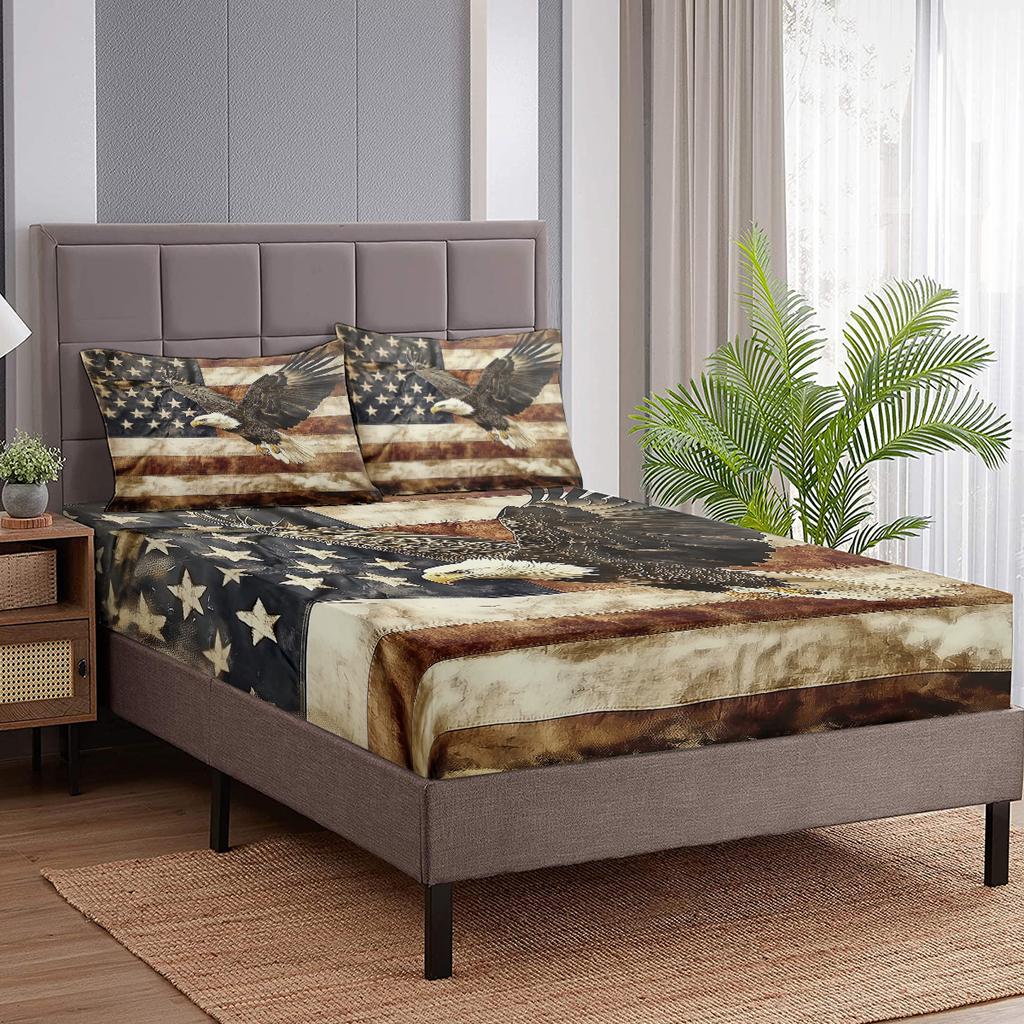 Retro Eagle Pattern 3-Piece Bedding Set With 2 Pillowcases For Living Room Bedroom Vintage