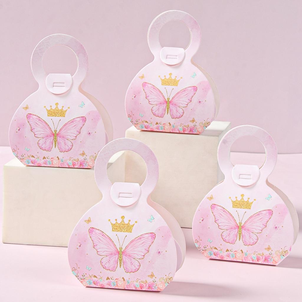 Butterfly Candy Gift Box Pink Purple Butterfly Birthday Party Decorations Kids Wedding Supplies Baby Shower Cookie Biscuit Box