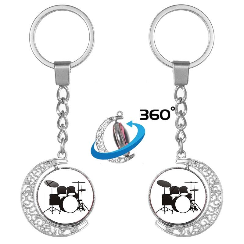 Dual-Sided Rotating Pendant Keychain: Band Drummer & Accordion Microphone Souvenir