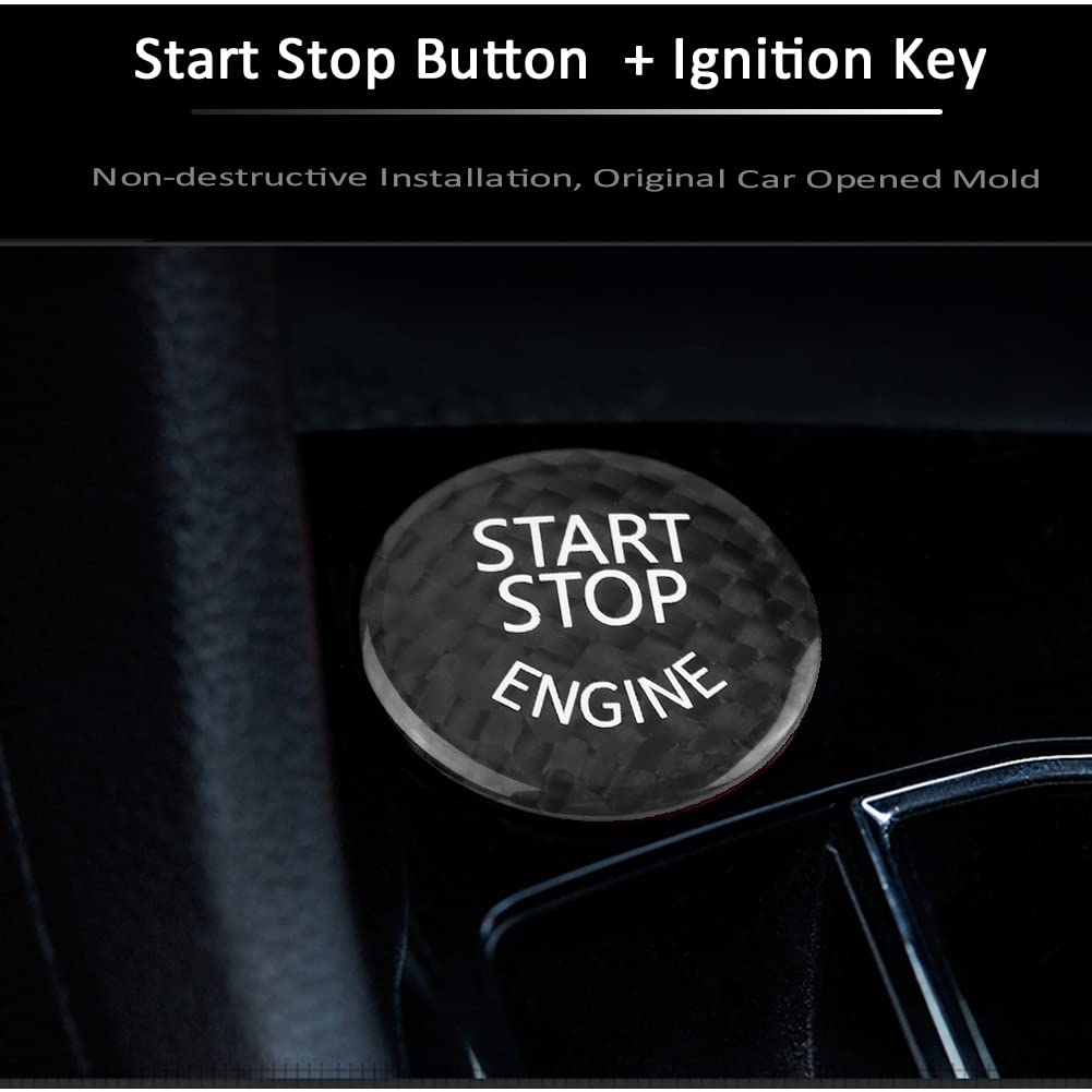 Car Engine Start Stop Button Switch Cover Trim Black Carbon Fiber Ignition Key Ring Sticker Fit for 3 Series E90 E91 E92 E93 E60 E83 E84 X5 X6 E70