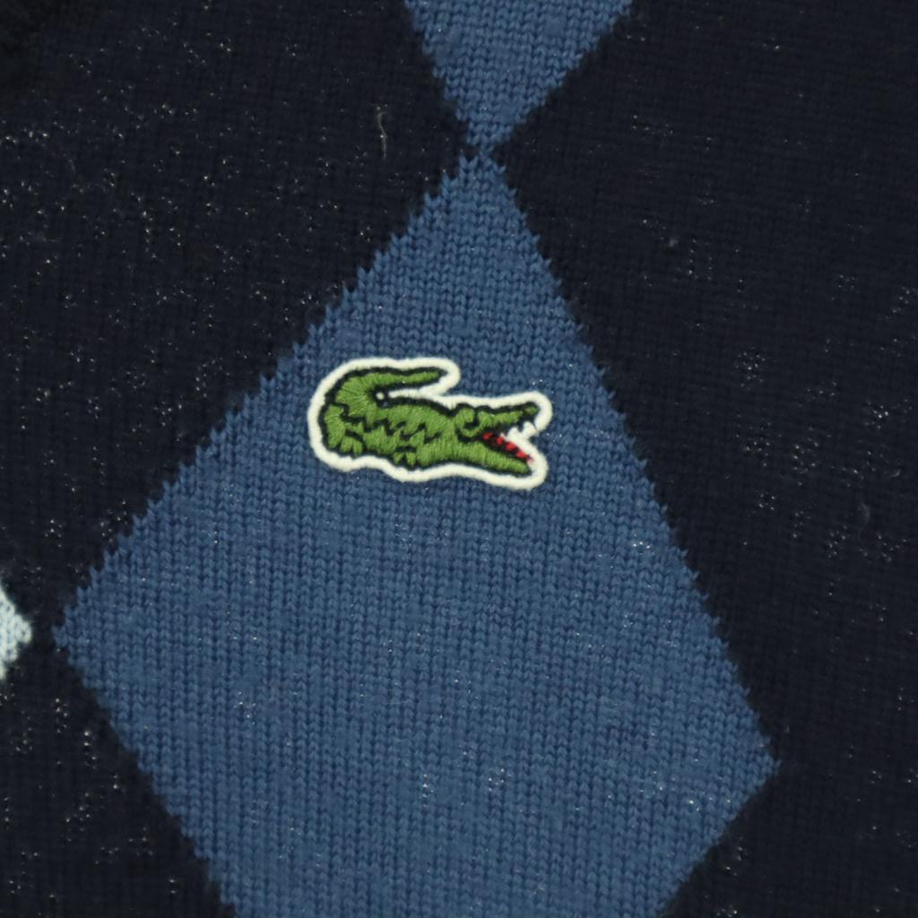 Lacoste One-point Logo Argyle Pattern Long Sleeve V Neck Sweater 3 Navy Men's Used