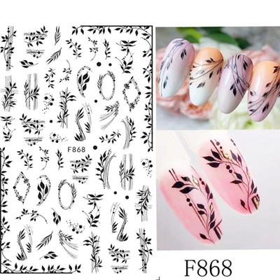 Yousheng Flower Nail Sticker Various Patterns DIY Adhesive Black White Butterfly Nail Transfer Sticker for Summer