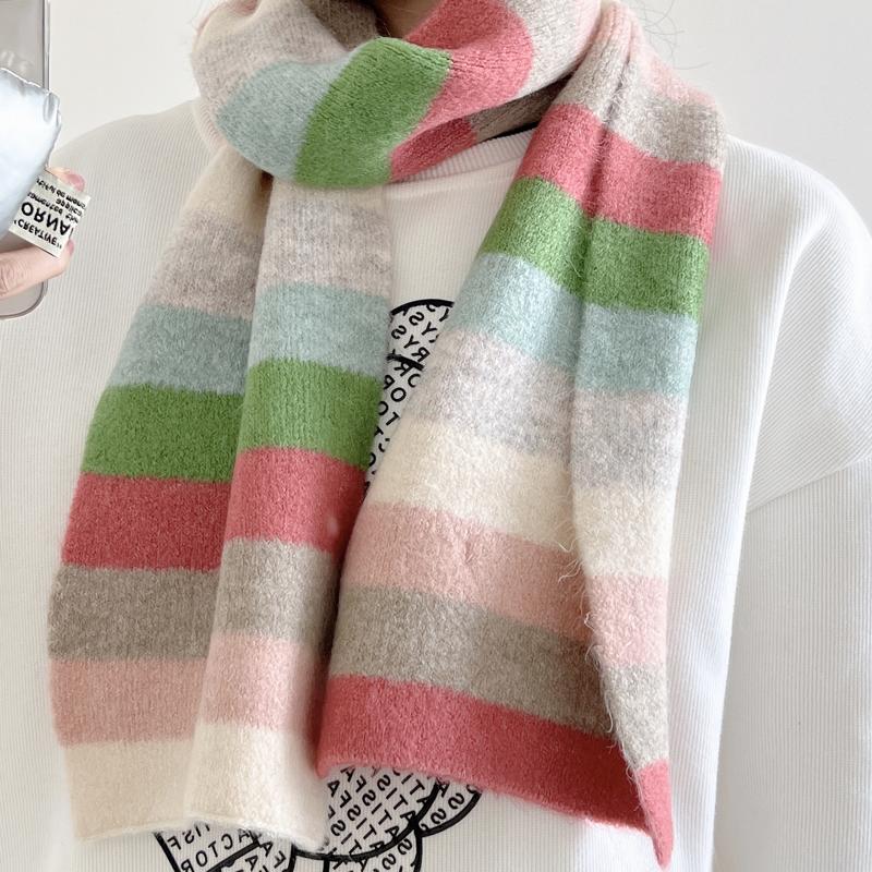 Fashion Multicolor Stripe Scarf Warm Winter Small Narrow Shawl Women Lovely Fashion Casual Scarves For Women