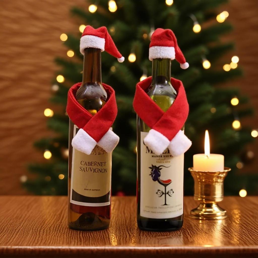 Festive Scarf & Hat Wine Bottle Two-Piece Christmas Decoration Set