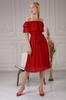 Women's Big Size Dress Burgundy Carmen Madonna Collar Plus Size Chiffon Dress